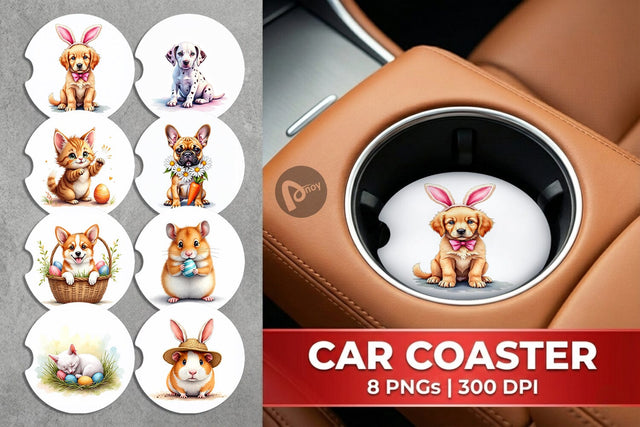 Car Coaster Whimsical Easter Pets Sublimation artnoy 