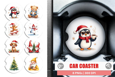 Car Coaster Whimsical Holiday Friends Sublimation artnoy 