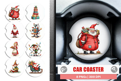 Car Coaster Whimsical Santa Workshop Sublimation artnoy 