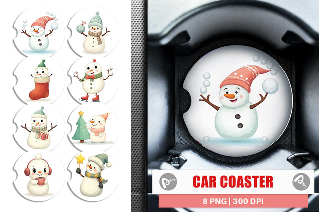 Car Coaster Whimsical Snowman Christmas Sublimation artnoy 