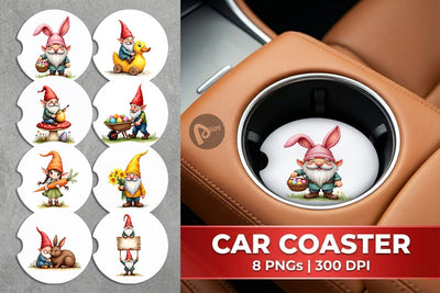 Car Coaster Whimsical Spring Garden Gnomes Easter Sublimation artnoy 