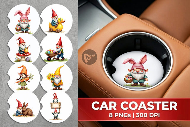 Car Coaster Whimsical Spring Garden Gnomes Easter Sublimation artnoy 