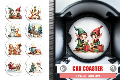 Car Coaster Whimsical Watercolor Christmas Sublimation artnoy 