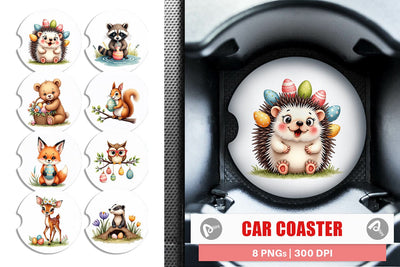 Car Coaster Whimsical Woodland Friends Easter Watercolor Sublimation artnoy 