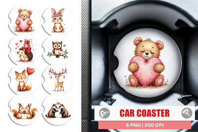 Car Coaster Whimsical Woodland Valentine Watercolor Sublimation artnoy 
