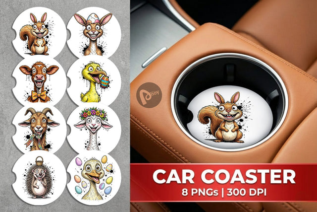Car Coaster Wild Easter Animal Sketch Sublimation artnoy 