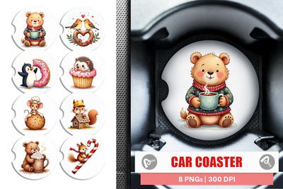 Car Coaster Winter Critters & Sweets Watercolor Sublimation artnoy 