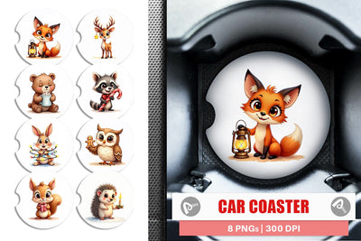 Car Coaster Winter Glow Whimsical Animals Sublimation artnoy 