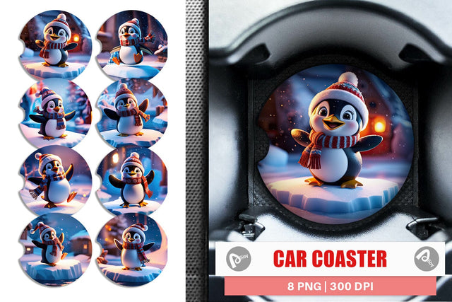 Car Coaster Winter Penguin Sublimation artnoy 