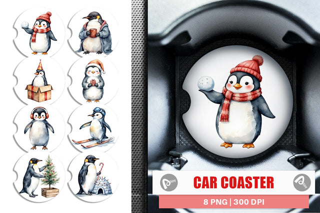 Car Coaster Winter Penguins Sublimation artnoy 