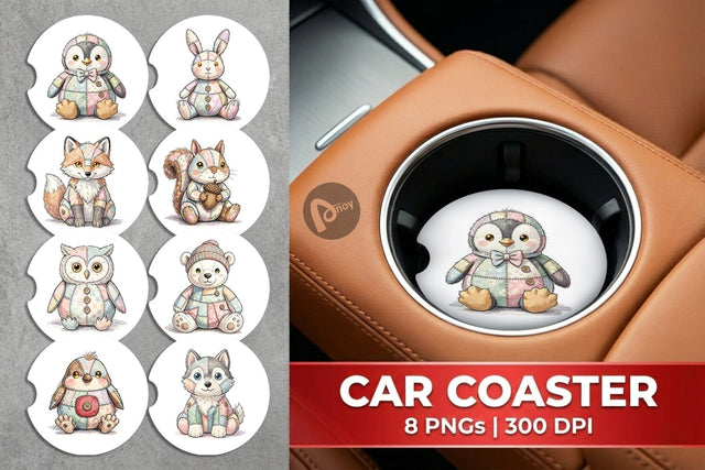 Car Coaster Winter Woodland Patchwork Watercolor Sublimation artnoy 