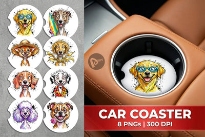 Car Coaster Witty Coastal Dog Watercolor Caricature Sublimation artnoy 