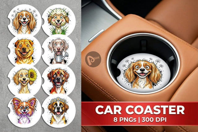 Car Coaster Witty Summer Garden Dog Watercolor Sublimation artnoy 