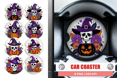 Car Coaster Wizard Hat Skull Sublimation artnoy 