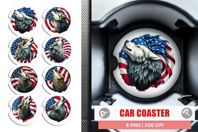 Car Coaster Wolf 4th of July Sublimation artnoy 