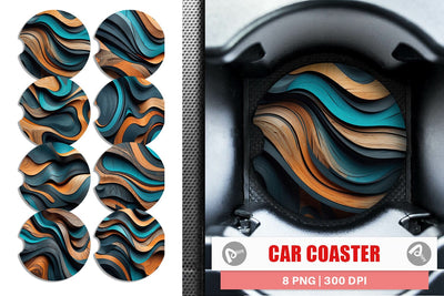 Car Coaster Wooden Waves Sublimation artnoy 
