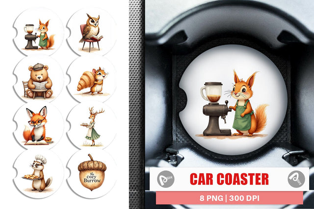 Car Coaster Woodland Animal Cafe Sublimation artnoy 