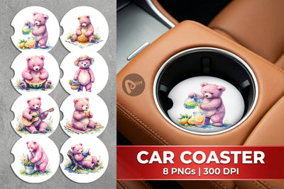 Car Coaster Woodland Mama Bear Watercolor Sublimation artnoy 