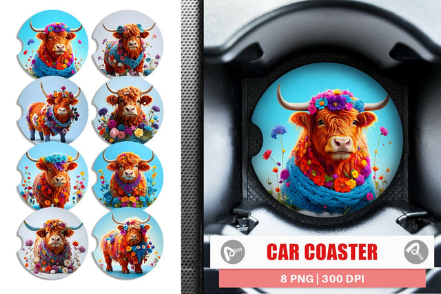 Car Cosaster Higland Cow Easter Sublimation artnoy 