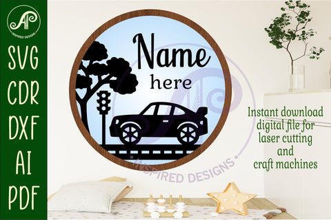 Car layered personalized name wall art sign, SVG file SVG APInspireddesigns 
