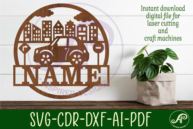 Car name sign svg laser cut template SVG APInspireddesigns 