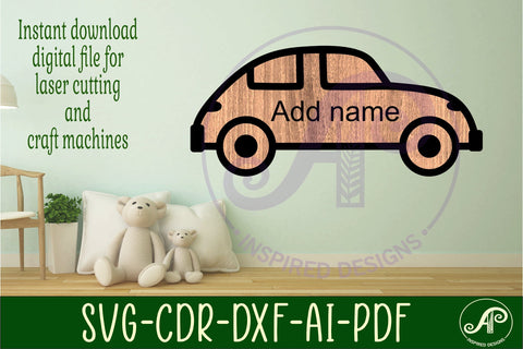 Car outline two layer name wall sign SVG APInspireddesigns 