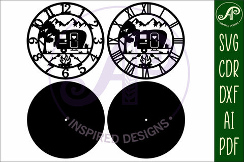 Caravan/camping wall clock laser cut files, SVG file. SVG APInspireddesigns 