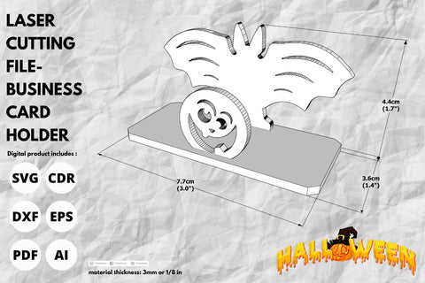 Card holder Halloween Bat and Pumpkin | laser cut file | svg paper cut | cricut | glowforge file SVG tofigh4lang 