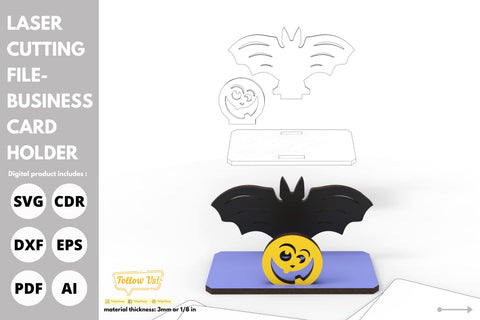 Card holder Halloween Bat and Pumpkin | laser cut file | svg paper cut | cricut | glowforge file SVG tofigh4lang 