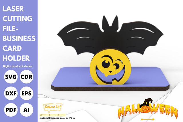 Card holder Halloween Bat and Pumpkin | laser cut file | svg paper cut | cricut | glowforge file SVG tofigh4lang 