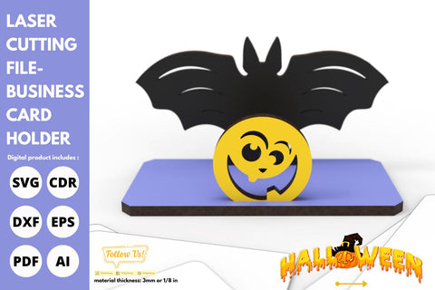 Card holder Halloween Bat and Pumpkin | laser cut file | svg paper cut | cricut | glowforge file SVG tofigh4lang 