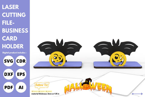 Card holder Halloween Bat and Pumpkin | laser cut file | svg paper cut | cricut | glowforge file SVG tofigh4lang 