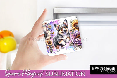 Cardigan Welsh Corgi Magnet Sublimation - Dog Mom Floral Magnet PNG Design Sublimation OrangeBrushStudio 