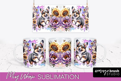 Cardigan Welsh Corgi Mug Wrap - Dog Mom Floral Coffee Mug PNG Sublimation Sublimation OrangeBrushStudio 