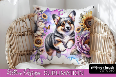 Cardigan Welsh Corgi Pillow Cover - Dog Mom Floral Pillow Sublimation Sublimation OrangeBrushStudio 