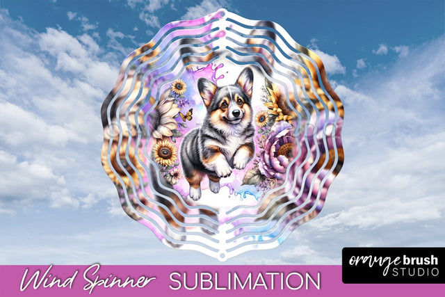 Cardigan Welsh Corgi Wind Spinner, Dog Mom Floral Wind Spinner Sublimation Sublimation OrangeBrushStudio 