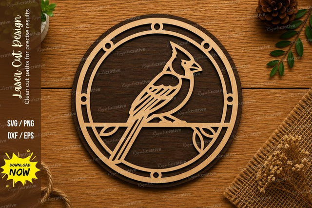 Cardinal Bird Circle SVG | Nature Laser Cut File | Glowforge CNC DXF PNG EPS SVG Regulrcrative 