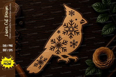 Cardinal Bird Snowflake Laser Cut SVG File SVG Regulrcrative 