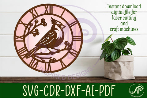 Cardinal Bird Wall Clock SVG, Laser Cut Clock Design SVG APInspireddesigns 