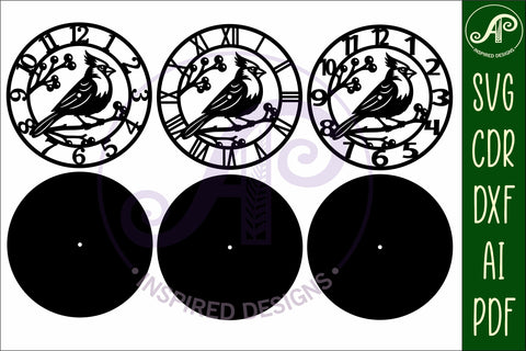 Cardinal Bird Wall Clock SVG, Laser Cut Clock Design SVG APInspireddesigns 