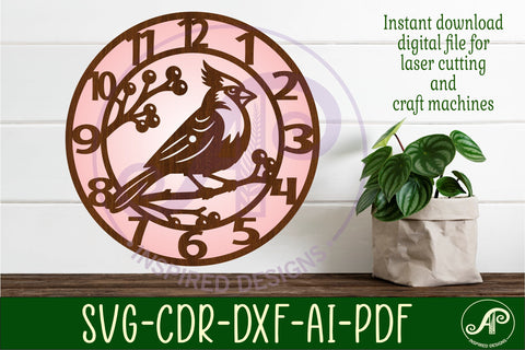 Cardinal Bird Wall Clock SVG, Laser Cut Clock Design SVG APInspireddesigns 