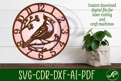 Cardinal Bird Wall Clock SVG, Laser Cut Clock Design SVG APInspireddesigns 