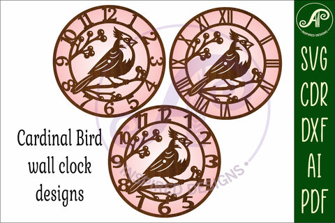Cardinal Bird Wall Clock SVG, Laser Cut Clock Design SVG APInspireddesigns 