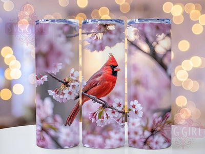 Cardinal Blossom Bird 20oz Tumbler, Cherry Blossom Design, Bird Sublimation PNG, Nature Inspired Tumbler, 20oz Floral Wrap, Cardinal Bird PNG, Elegant Blossom Tumbler Sublimation SvggirlplusArt 