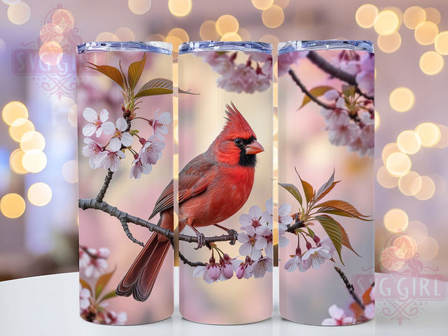 Cardinal Blossom Bird 20oz Tumbler, Cherry Blossom Design, Bird Sublimation PNG, Nature Inspired Tumbler, 20oz Floral Wrap, Cardinal Bird PNG, Elegant Blossom Tumbler Sublimation SvggirlplusArt 