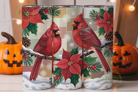 Cardinal Christmas Tumbler Wrap Sublimation PixelChick 