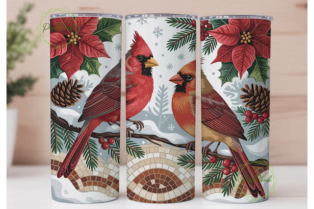 Cardinal Christmas Tumbler Wrap Sublimation PixelChick 