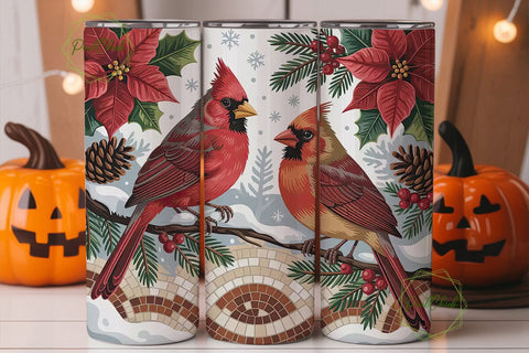 Cardinal Christmas Tumbler Wrap Sublimation PixelChick 