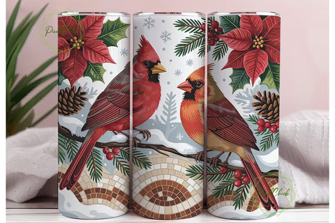Cardinal Christmas Tumbler Wrap Sublimation PixelChick 