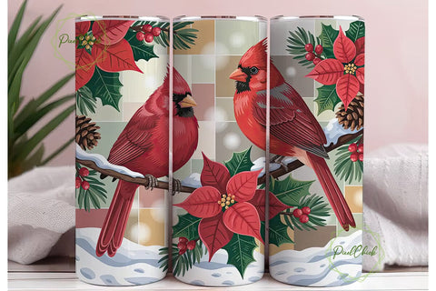 Cardinal Christmas Tumbler Wrap Sublimation PixelChick 
